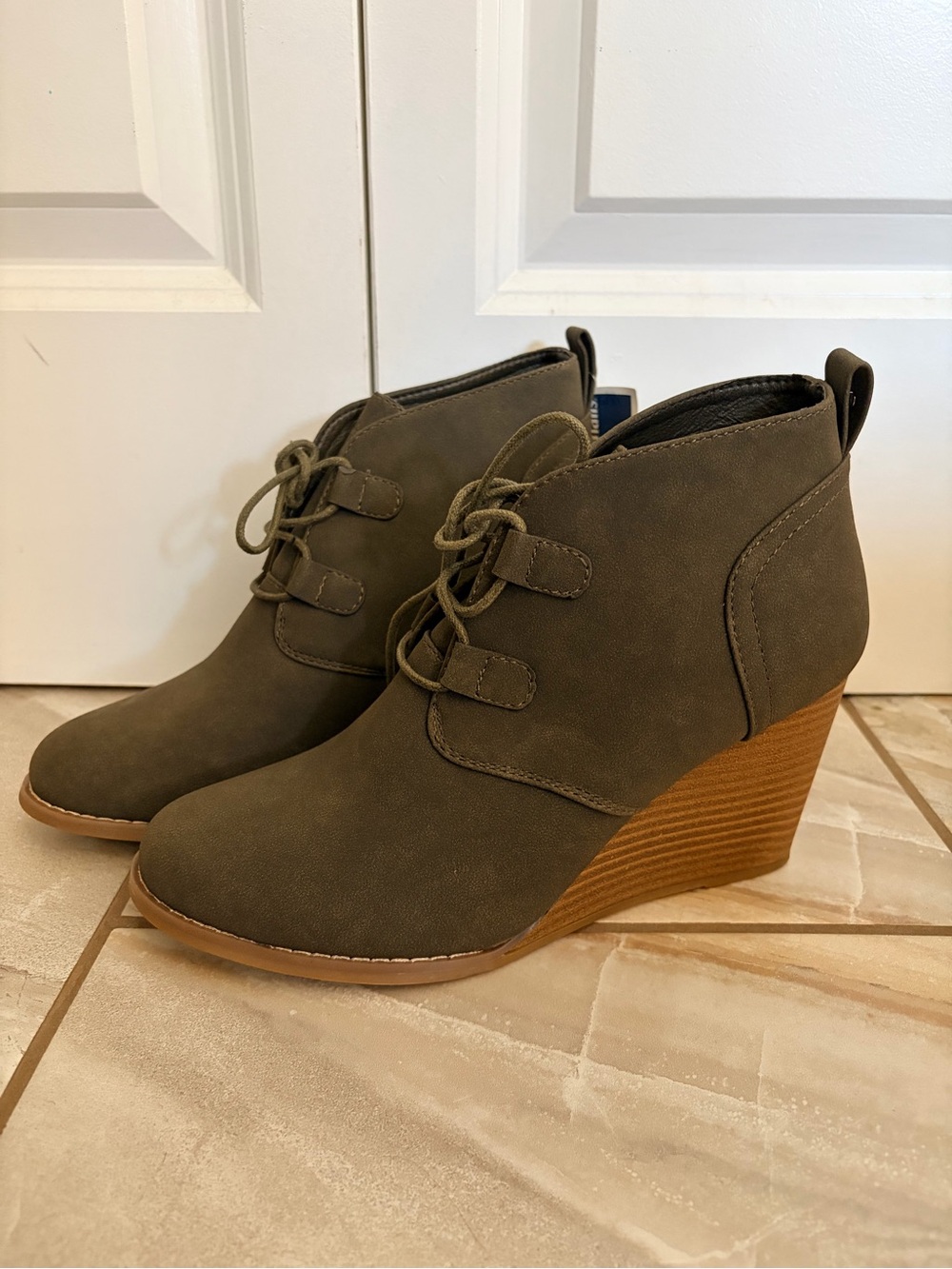 Nautica Olive Green Lace-Up Wedge Ankle Boots